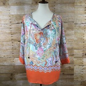 Saint Tropez West Orange and Blue‎ Blouse SZ L